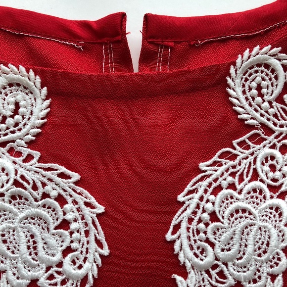 Handmade Lace Appliqué Red Holiday Party Dress  XXS-XS - Picture 13 of 16